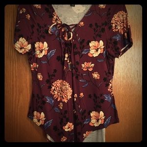 Plum bodysuit with corset lace neckline